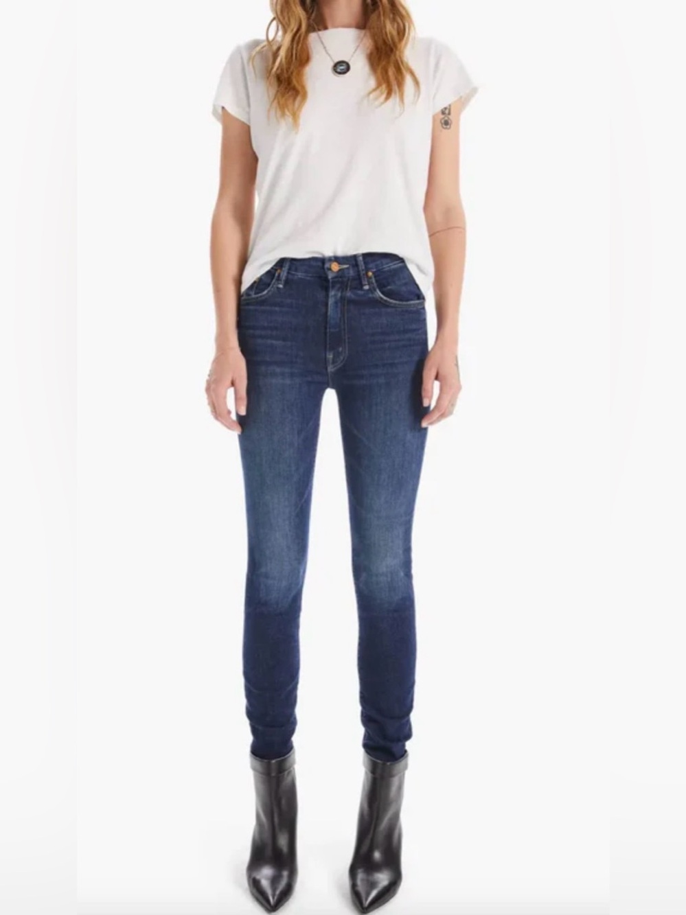 MOTHER High Waisted Looker Skinny Jeans Teaming Up Blue Size 25